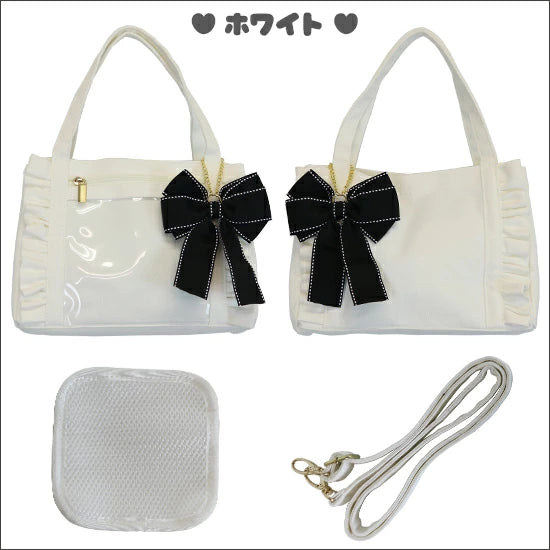 [預訂款] [請先向客服查詢日本庫存] 痛包 痛バッグ 單肩包 迷你帆布荷葉邊透明展示手提包 附大蝴蝶結吊飾（全8色） SZAK0008