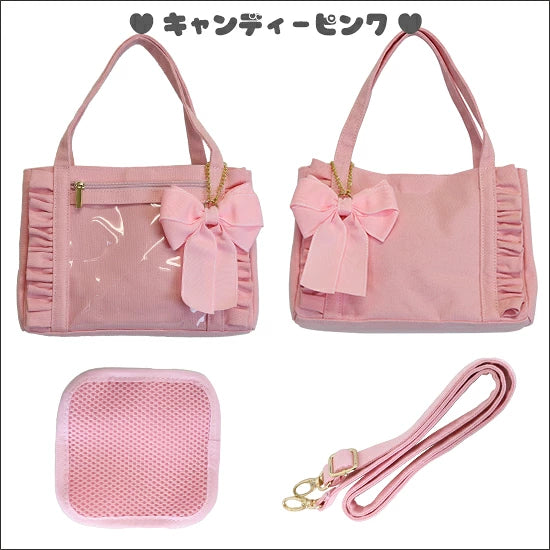 [預訂款] [請先向客服查詢日本庫存] 痛包 痛バッグ 單肩包 迷你帆布荷葉邊透明展示手提包 附大蝴蝶結吊飾（全8色） SZAK0008