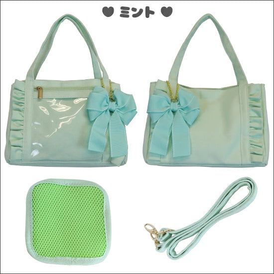 [預訂款] [請先向客服查詢日本庫存] 痛包 痛バッグ 單肩包 迷你帆布荷葉邊透明展示手提包 附大蝴蝶結吊飾（全8色） SZAK0008