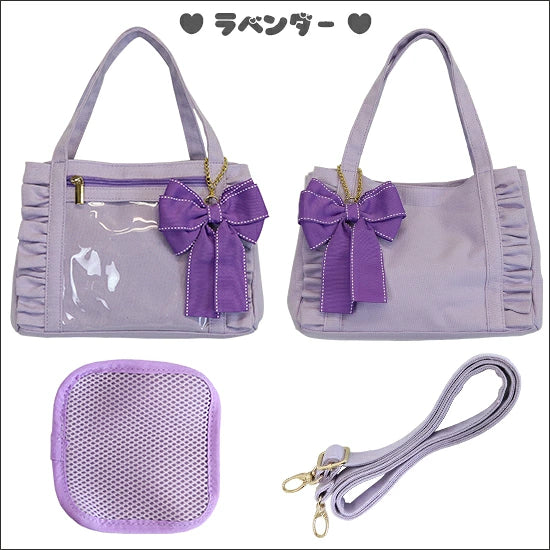 [預訂款] [請先向客服查詢日本庫存] 痛包 痛バッグ 單肩包 迷你帆布荷葉邊透明展示手提包 附大蝴蝶結吊飾（全8色） SZAK0008