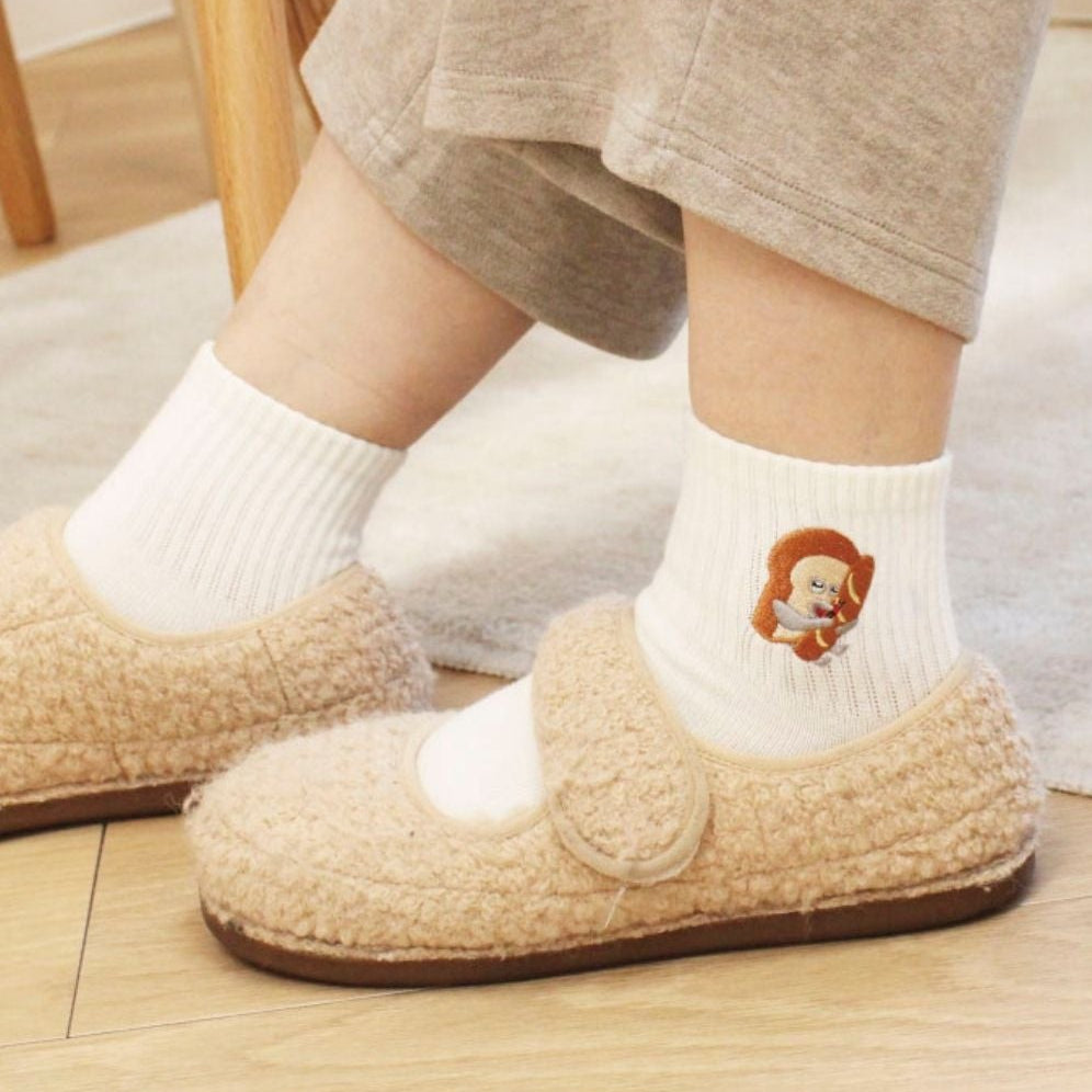 [現貨] パンどろぼう麵包小偷- 刺繡圖案短襪-白色 SBB0219