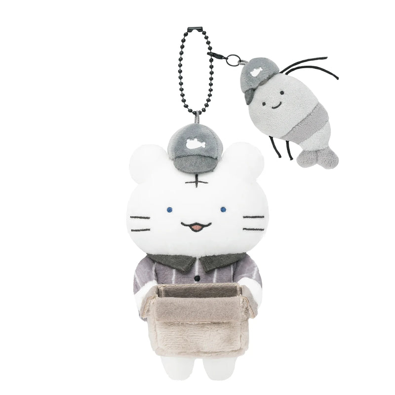 [準現貨][約11月頭到貨] ホワイトタイガーとブラックタイガー (小白虎與黑虎蝦) X Sanrio Characters- 公仔吊飾 （配達員さんなマスコット）STE0014