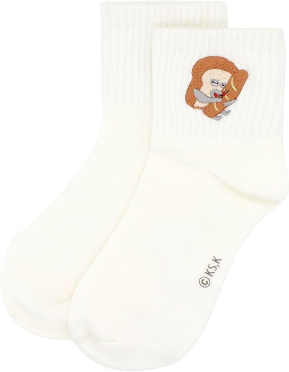 [In Stock] Bread Thief - Embroidered Short Socks - White SBB0219