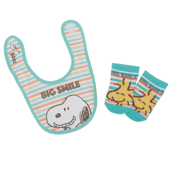 [現貨] PEANUTS Snoopy史努比寶寶燦爛的笑容嬰兒口水肩＋襪仔套裝 SBK0006