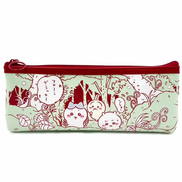 [In Stock] Chiikawa - Manga-style Pattern Pencil Case (Dark Red Zipper) SCH0926