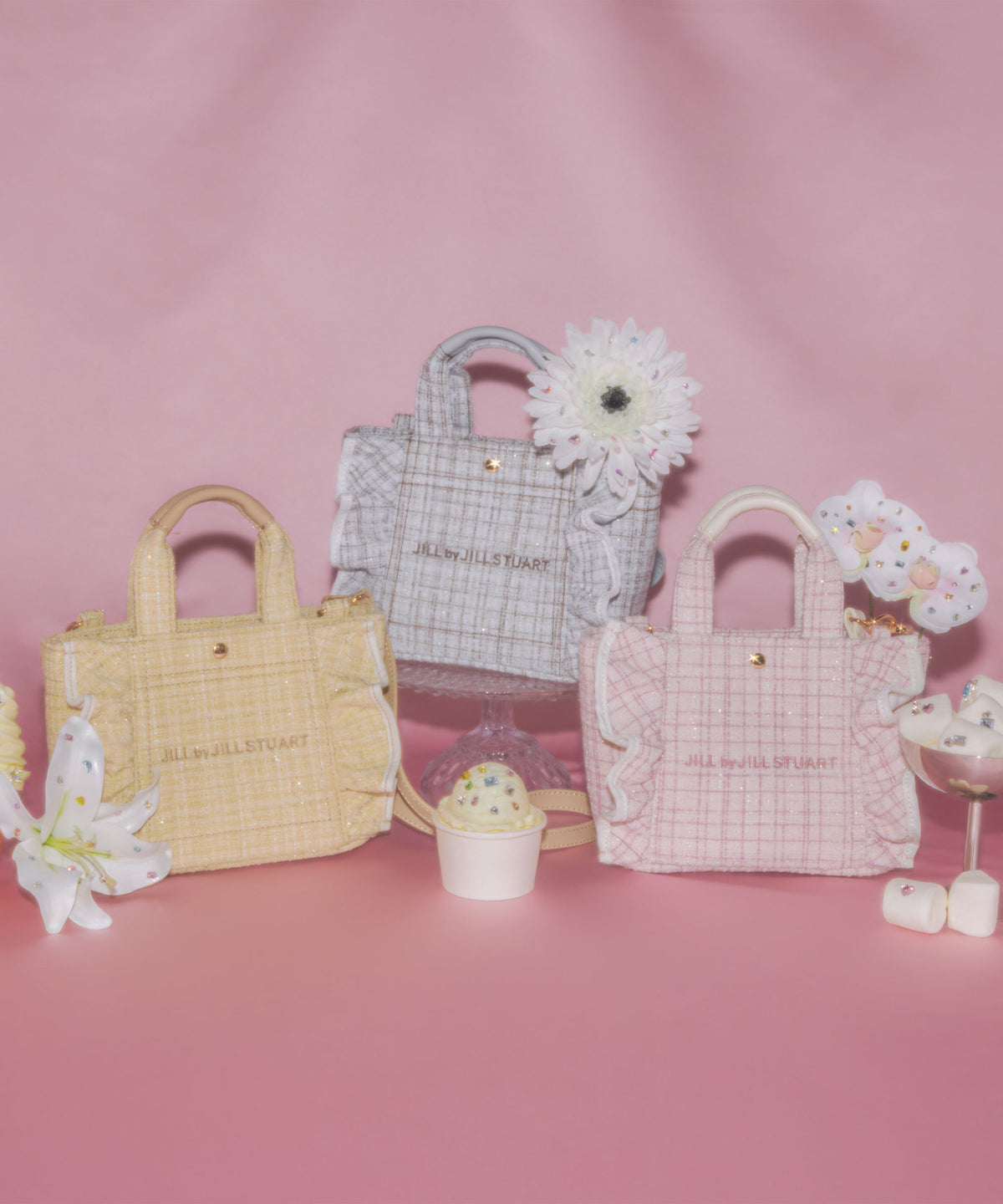 [預訂款] [請先向客服查詢日本庫存] JILL by JILL STUART- 經典波浪荷葉邊小巧粗花呢迷你兩用手提包（全4色） SG0094