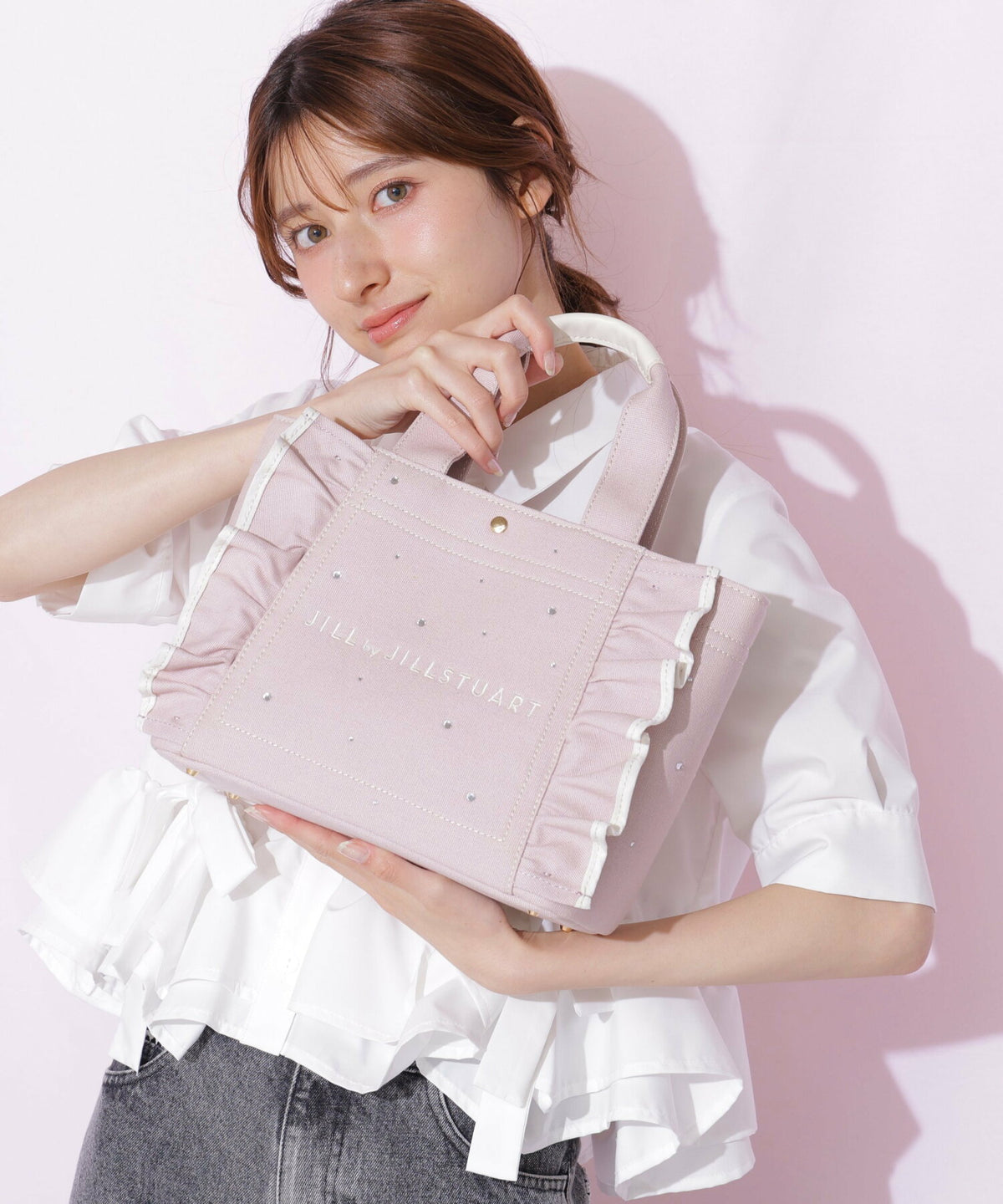 [預訂款] [請先向客服查詢日本庫存] JILL by JILL STUART- 耀眼寶石水鑽大體量波浪荷葉邊帆布兩用手提托特包（全3色） SG0097