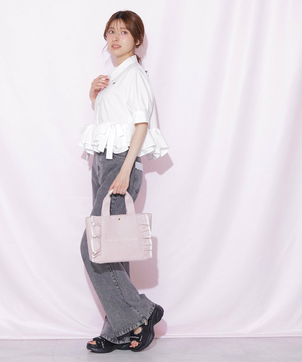 [預訂款] [請先向客服查詢日本庫存] JILL by JILL STUART- 耀眼寶石水鑽大體量波浪荷葉邊帆布兩用手提托特包（全3色） SG0097