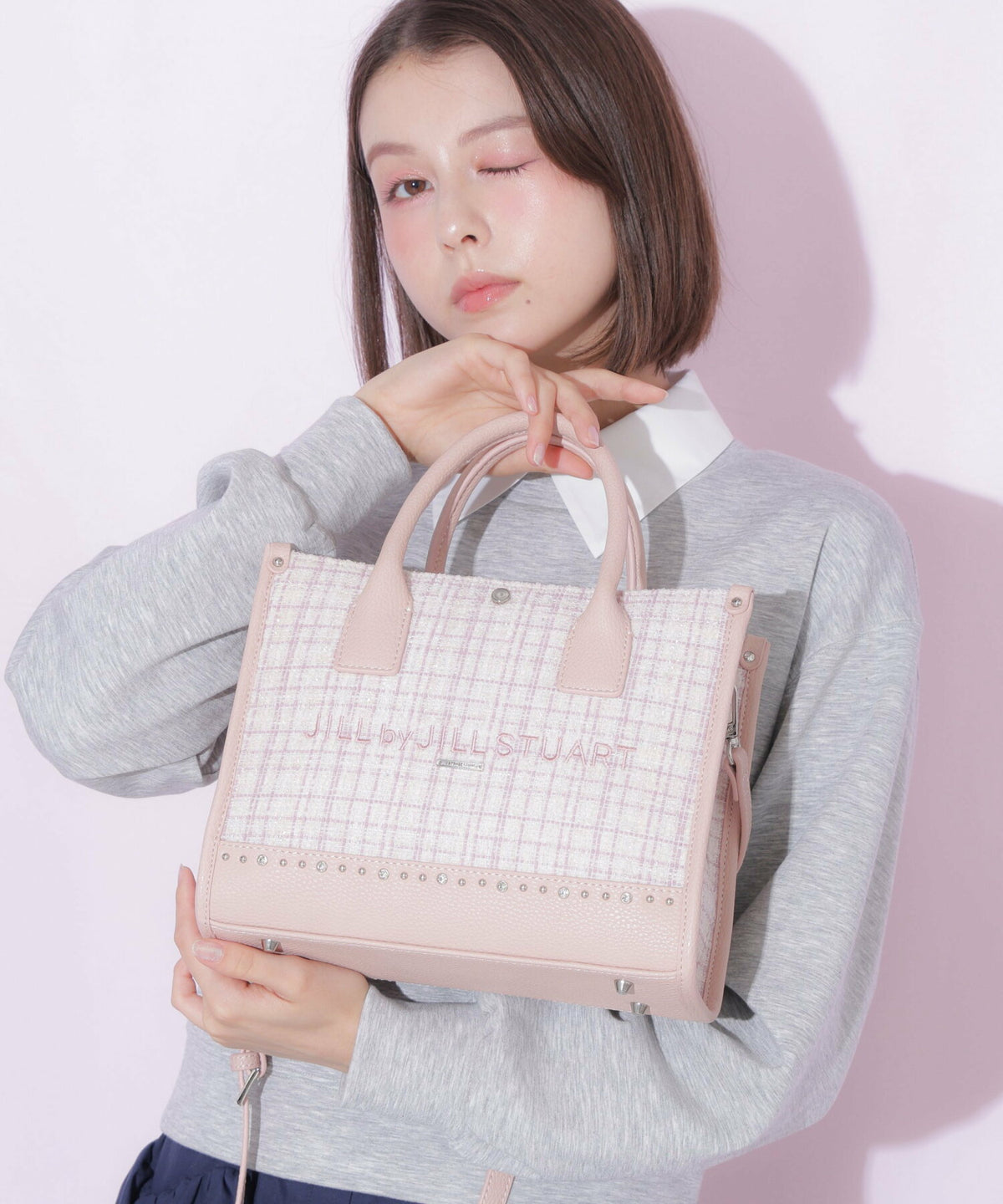 [預訂款] [請先向客服查詢日本庫存] JILL by JILL STUART- 精緻華麗閃耀水鑽撞色粗花呢雙肩帶托特包（全4色） SG0092