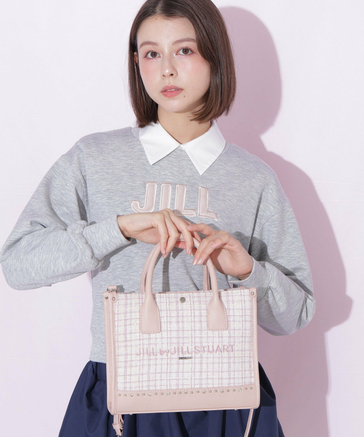 [預訂款] [請先向客服查詢日本庫存] JILL by JILL STUART- 精緻華麗閃耀水鑽撞色粗花呢雙肩帶托特包（全4色） SG0092