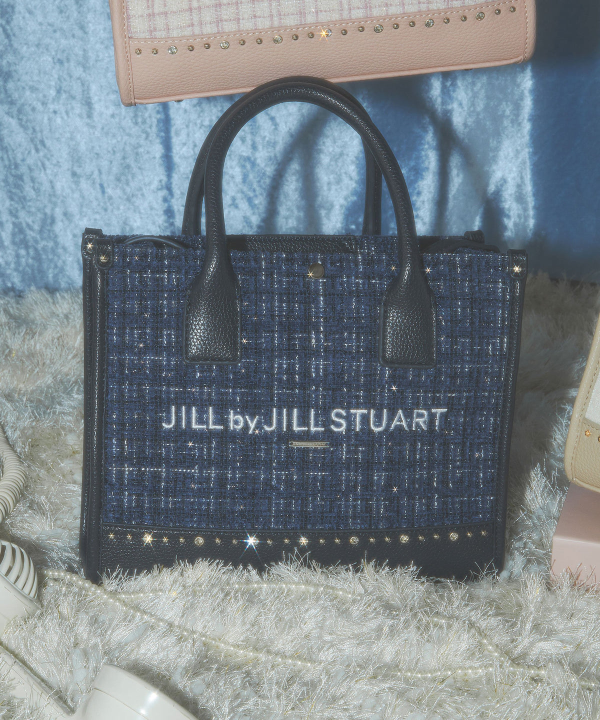 [預訂款] [請先向客服查詢日本庫存] JILL by JILL STUART- 精緻華麗閃耀水鑽撞色粗花呢雙肩帶托特包（全4色） SG0092