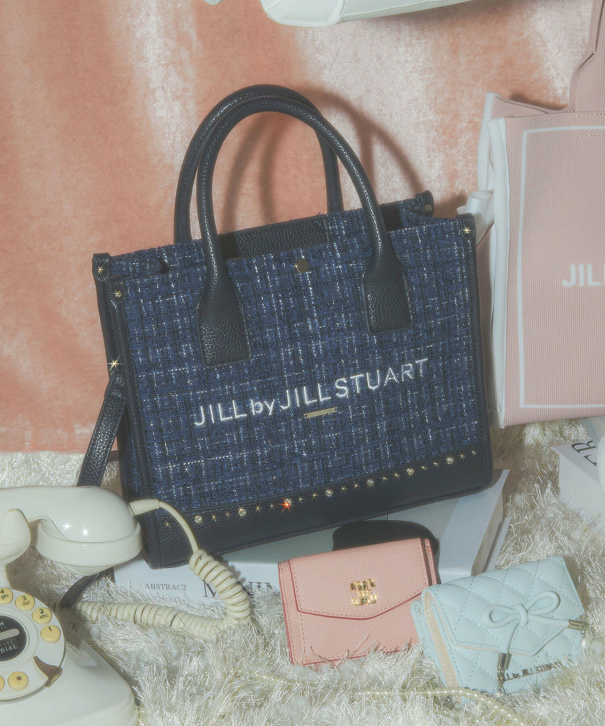 [預訂款] [請先向客服查詢日本庫存] JILL by JILL STUART- 精緻華麗閃耀水鑽撞色粗花呢雙肩帶托特包（全4色） SG0092