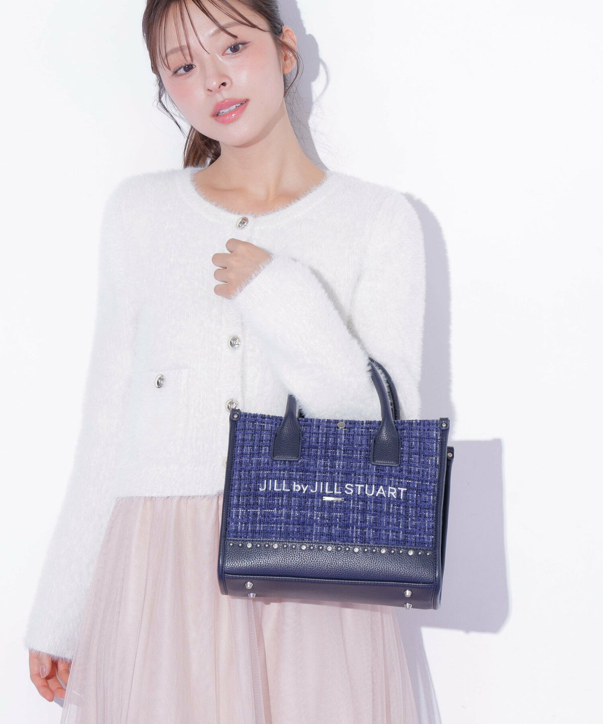 [預訂款] [請先向客服查詢日本庫存] JILL by JILL STUART- 精緻華麗閃耀水鑽撞色粗花呢雙肩帶托特包（全4色） SG0092