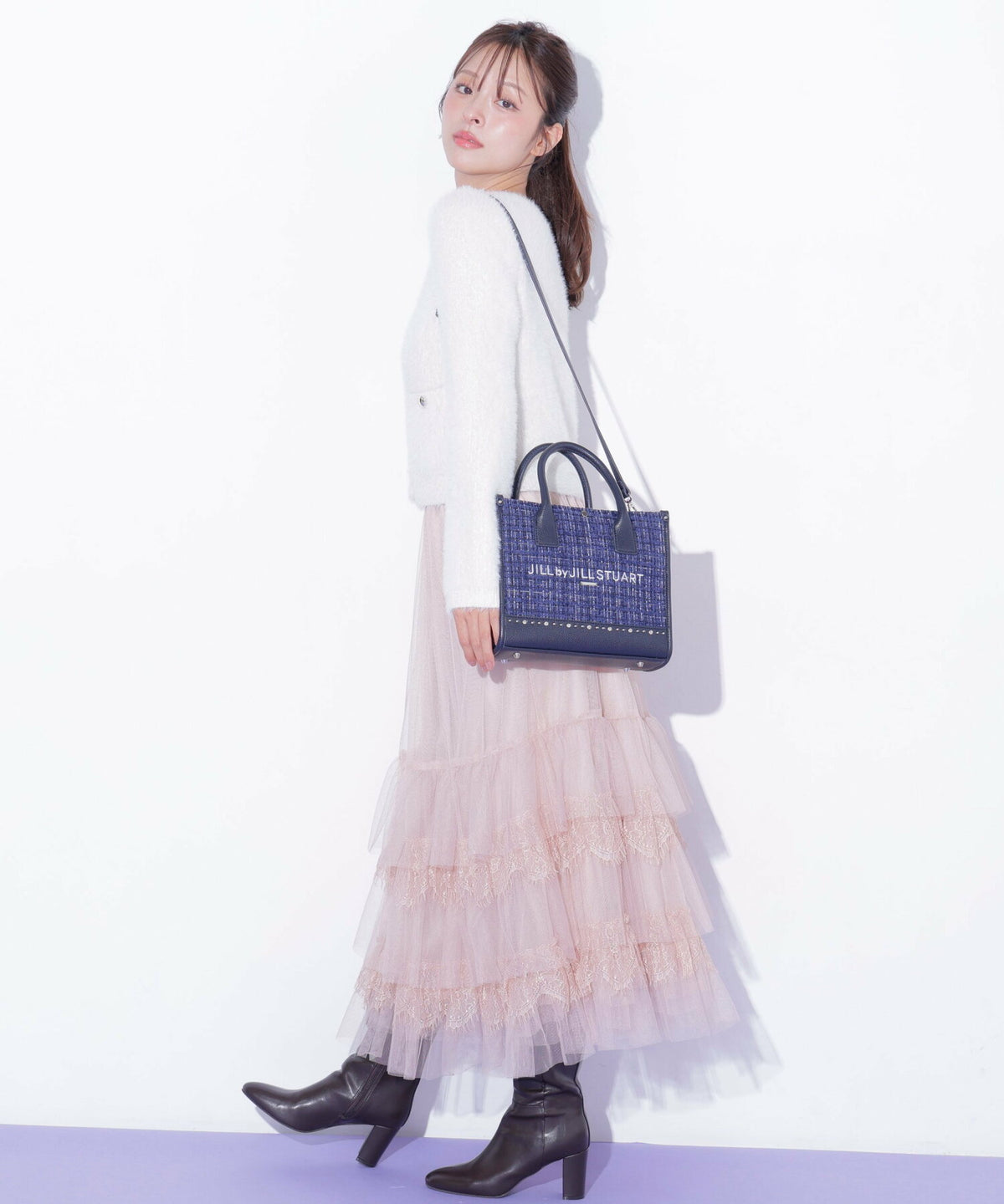 [預訂款] [請先向客服查詢日本庫存] JILL by JILL STUART- 精緻華麗閃耀水鑽撞色粗花呢雙肩帶托特包（全4色） SG0092