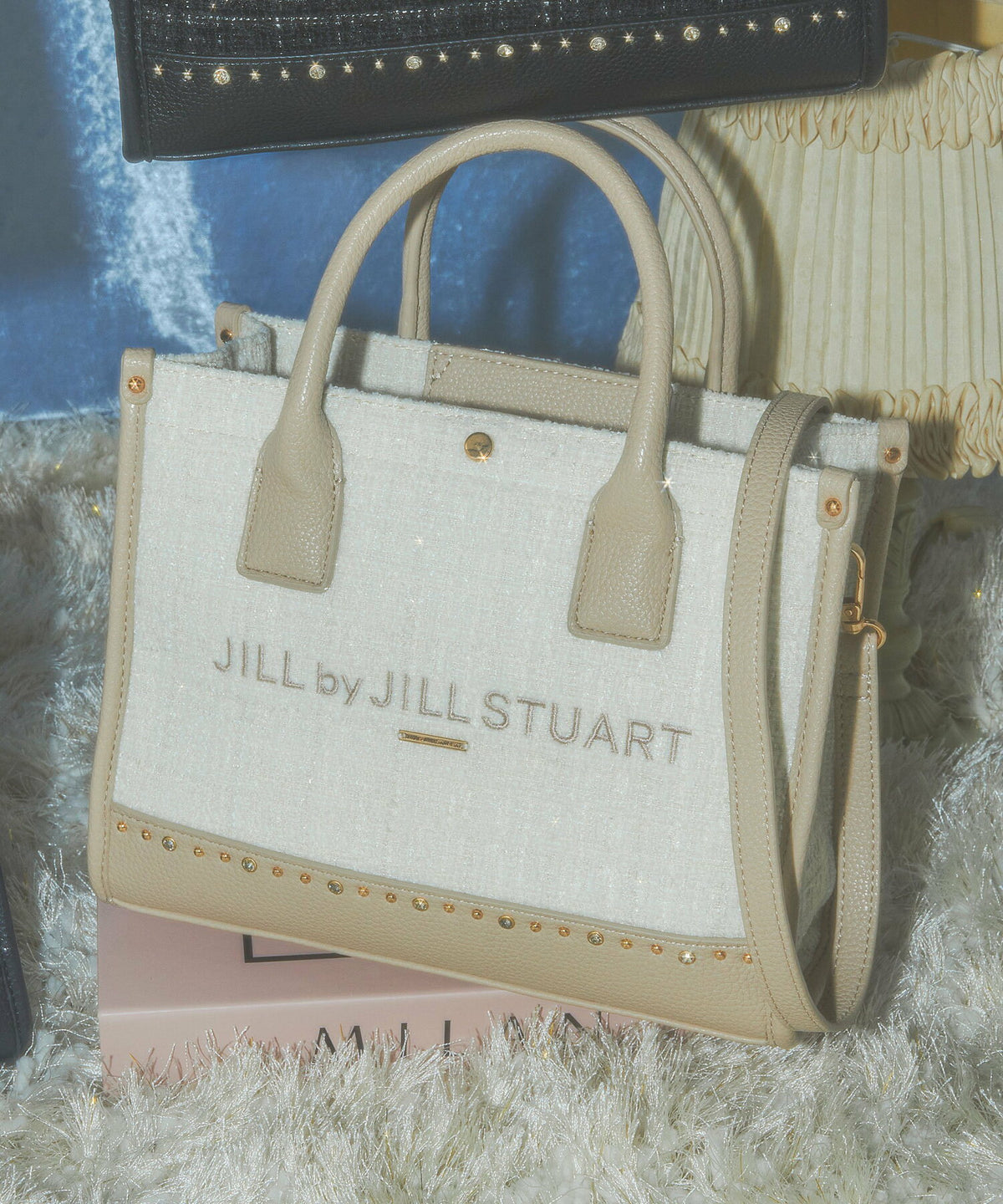 [預訂款] [請先向客服查詢日本庫存] JILL by JILL STUART- 精緻華麗閃耀水鑽撞色粗花呢雙肩帶托特包（全4色） SG0092