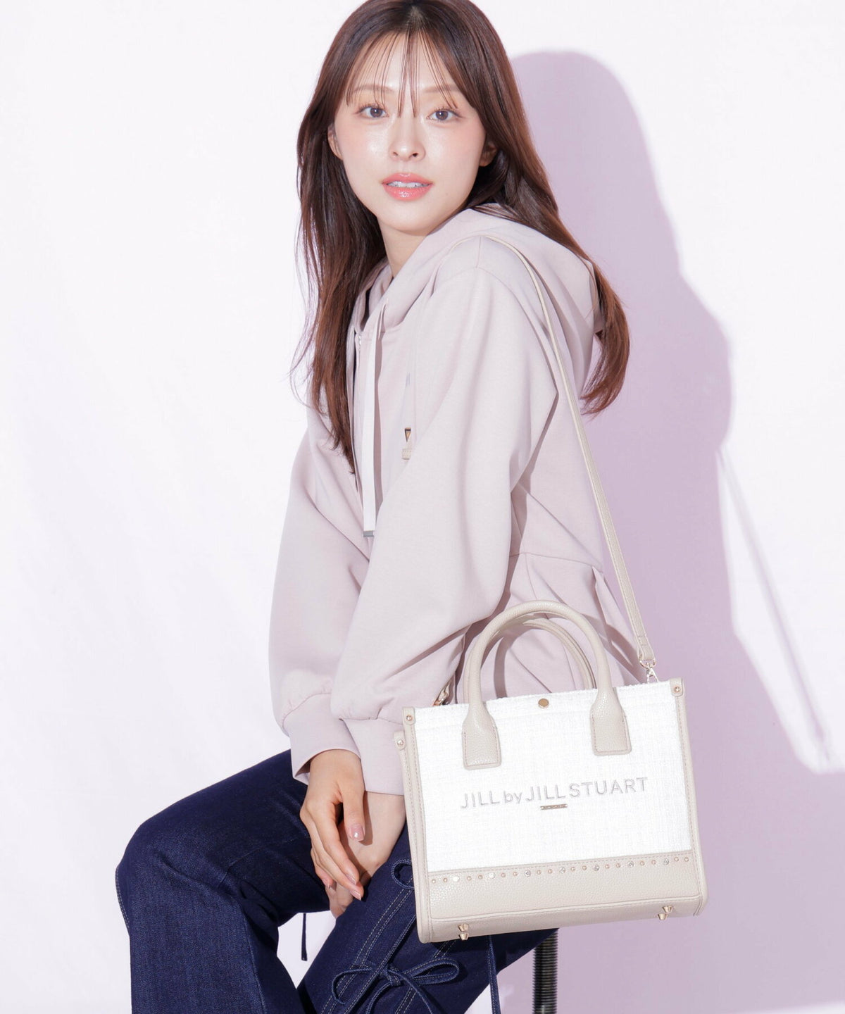 [預訂款] [請先向客服查詢日本庫存] JILL by JILL STUART- 精緻華麗閃耀水鑽撞色粗花呢雙肩帶托特包（全4色） SG0092