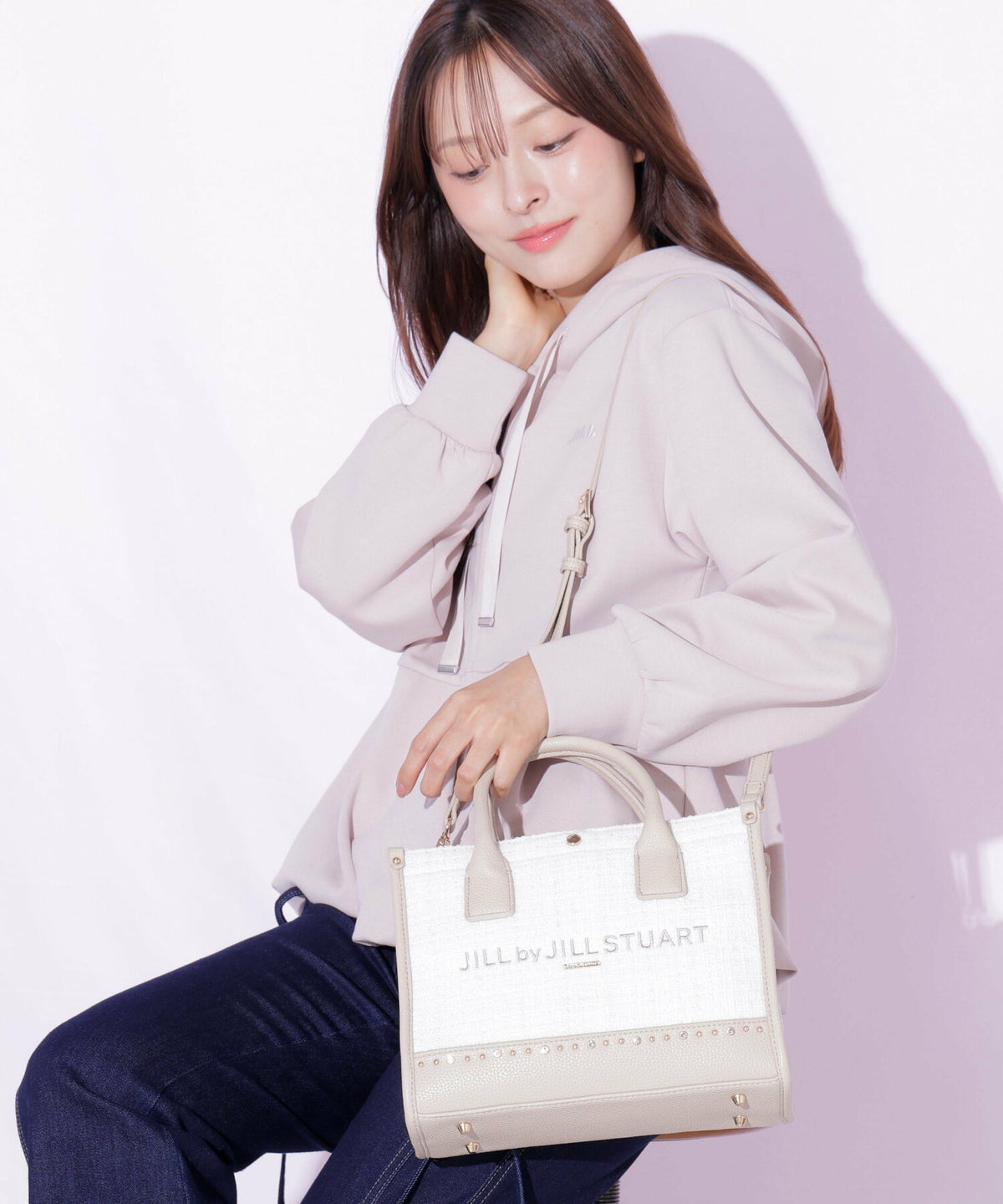 [預訂款] [請先向客服查詢日本庫存] JILL by JILL STUART- 精緻華麗閃耀水鑽撞色粗花呢雙肩帶托特包（全4色） SG0092