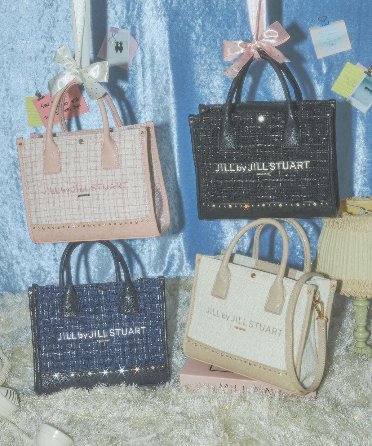 [預訂款] [請先向客服查詢日本庫存] JILL by JILL STUART- 精緻華麗閃耀水鑽撞色粗花呢雙肩帶托特包（全4色） SG0092