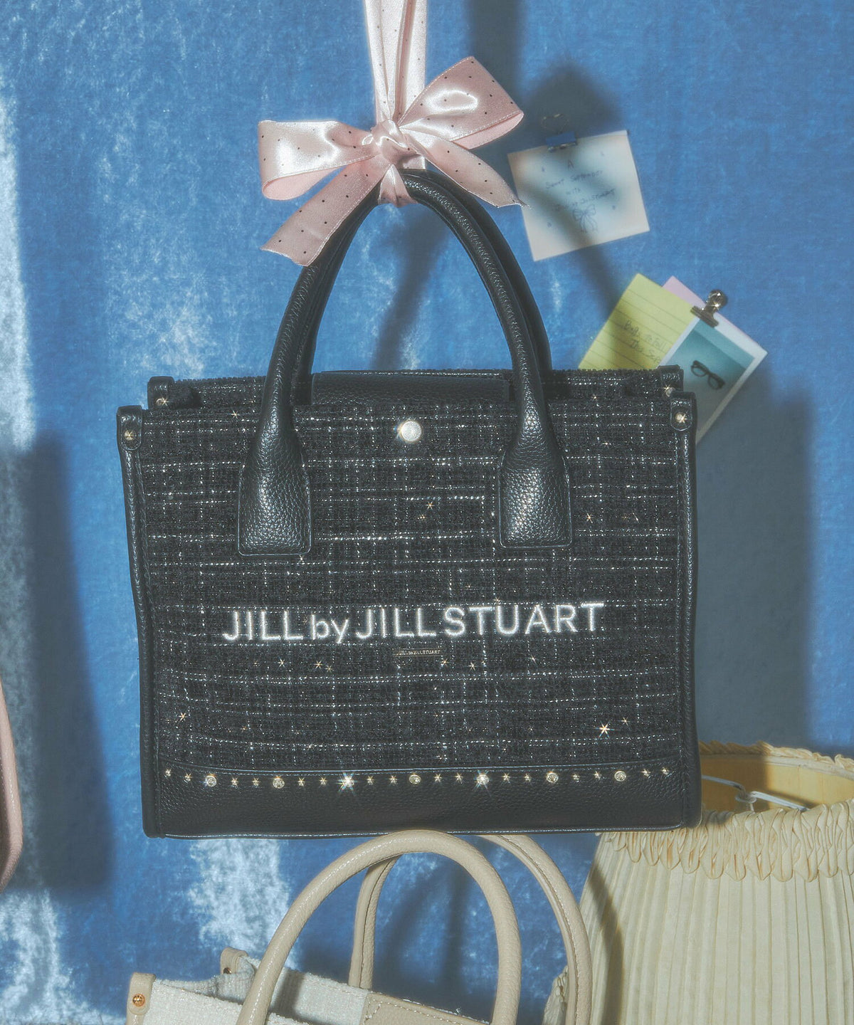 [預訂款] [請先向客服查詢日本庫存] JILL by JILL STUART- 精緻華麗閃耀水鑽撞色粗花呢雙肩帶托特包（全4色） SG0092