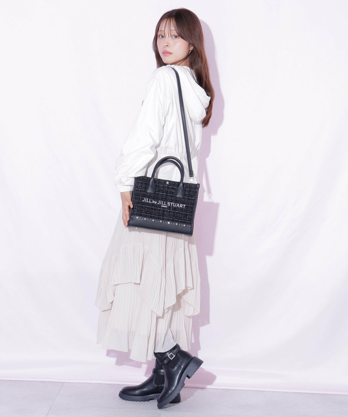 [預訂款] [請先向客服查詢日本庫存] JILL by JILL STUART- 精緻華麗閃耀水鑽撞色粗花呢雙肩帶托特包（全4色） SG0092