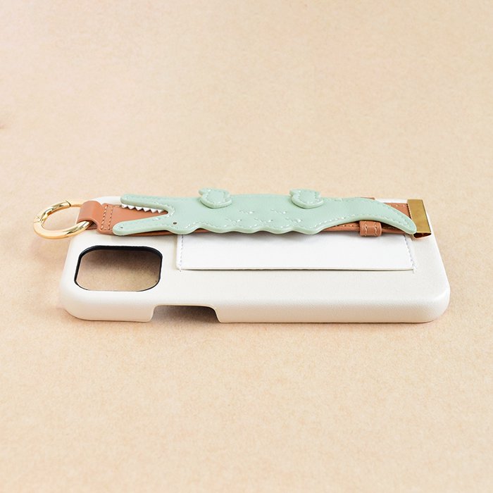 [Pre-order Item] Faux leather crocodile/shark pattern iPhone case with anti-slip wristband and clip design, also suitable for hanging rope (2 styles available, compatible with iPhone 12/12 Pro and iPhone 13/13 Pro) SH0046