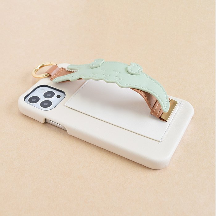 [Pre-order Item] Faux leather crocodile/shark pattern iPhone case with anti-slip wristband and clip design, also suitable for hanging rope (2 styles available, compatible with iPhone 12/12 Pro and iPhone 13/13 Pro) SH0046