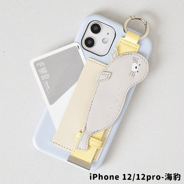 [Pre-order Item] Faux leather iPhone case with polar bear/seal design, featuring anti-slip wristband and clip slots, and can also be used with a lanyard (2 designs available, compatible with iPhone 12/12 Pro and iPhone 13/13 Pro) SH0051