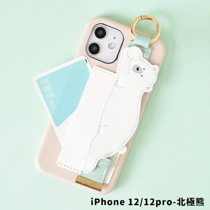 [Pre-order Item] Faux leather iPhone case with polar bear/seal design, featuring anti-slip wristband and clip slots, and can also be used with a lanyard (2 designs available, compatible with iPhone 12/12 Pro and iPhone 13/13 Pro) SH0051