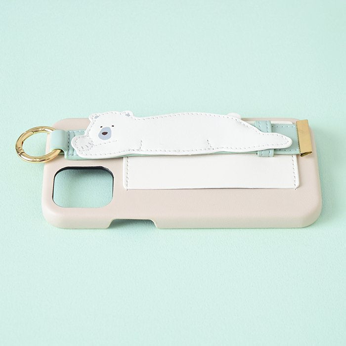 [Pre-order Item] Faux leather iPhone case with polar bear/seal design, featuring anti-slip wristband and clip slots, and can also be used with a lanyard (2 designs available, compatible with iPhone 12/12 Pro and iPhone 13/13 Pro) SH0051