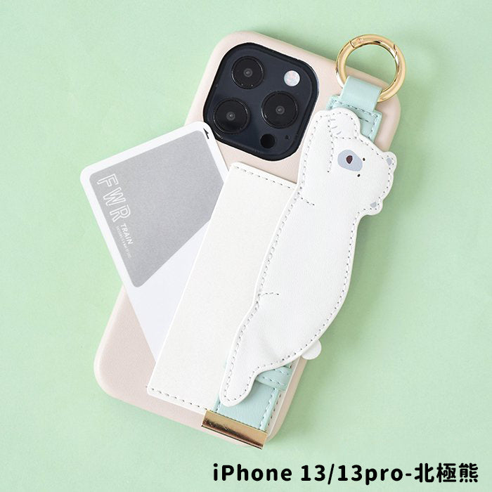 [Pre-order Item] Faux leather iPhone case with polar bear/seal design, featuring anti-slip wristband and clip slots, and can also be used with a lanyard (2 designs available, compatible with iPhone 12/12 Pro and iPhone 13/13 Pro) SH0051
