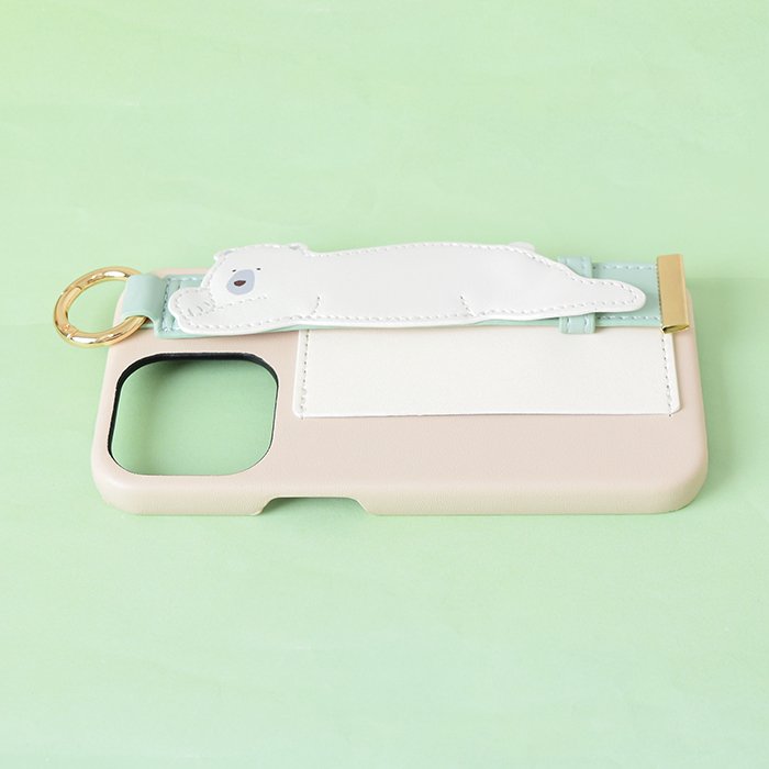 [Pre-order Item] Faux leather iPhone case with polar bear/seal design, featuring anti-slip wristband and clip slots, and can also be used with a lanyard (2 designs available, compatible with iPhone 12/12 Pro and iPhone 13/13 Pro) SH0051