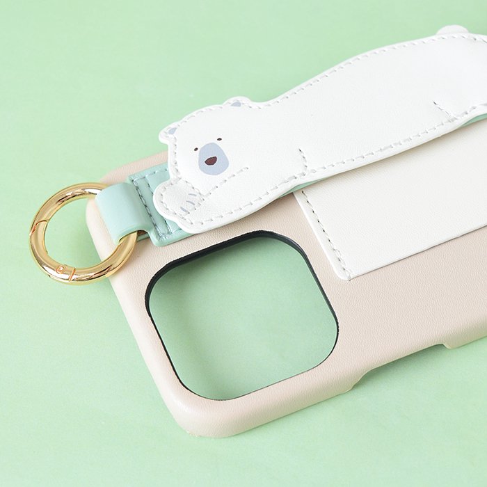 [Pre-order Item] Faux leather iPhone case with polar bear/seal design, featuring anti-slip wristband and clip slots, and can also be used with a lanyard (2 designs available, compatible with iPhone 12/12 Pro and iPhone 13/13 Pro) SH0051