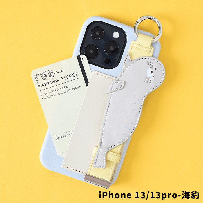[Pre-order Item] Faux leather iPhone case with polar bear/seal design, featuring anti-slip wristband and clip slots, and can also be used with a lanyard (2 designs available, compatible with iPhone 12/12 Pro and iPhone 13/13 Pro) SH0051