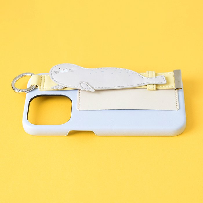 [Pre-order Item] Faux leather iPhone case with polar bear/seal design, featuring anti-slip wristband and clip slots, and can also be used with a lanyard (2 designs available, compatible with iPhone 12/12 Pro and iPhone 13/13 Pro) SH0051