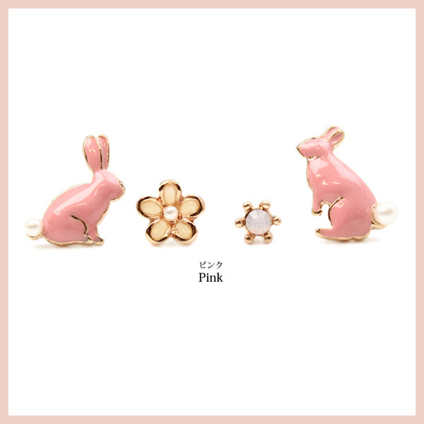[Special Offer, In Stock] [Free Shipping] Direct from Japan! Bunny Earrings (4-piece set, 2 colors) SS0013 