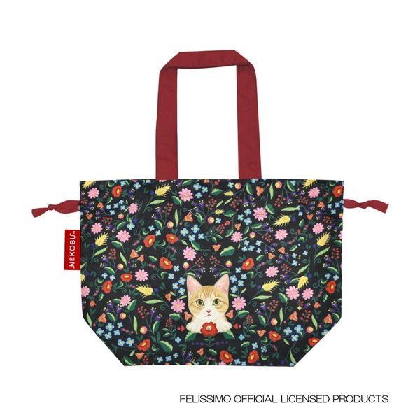 [現貨] [包平郵] 花花X貓咪抽繩手提袋 環保袋 購物袋 置物袋 一體成形折疊收納 SG0010